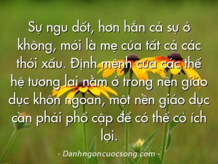 Sự ngu dốt, hơn hẳn cả sự ở không, mới là mẹ của tất cả các thói xấu. Ðịnh mệnh của các thế hệ tương lai nằm ở trong nền giáo dục khôn ngoan, một nền giáo dục cần phải phổ cập để có thể có ích lợi.