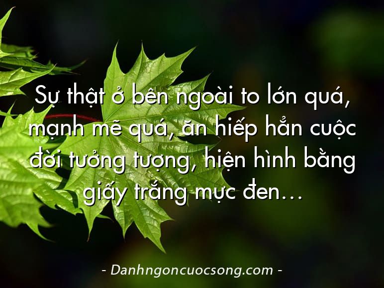 Sự thật ở bên ngoài to lớn quá, mạnh mẽ quá, ăn hiếp hẳn cuộc đời tưởng tượng, hiện hình bằng giấy trắng mực đen…