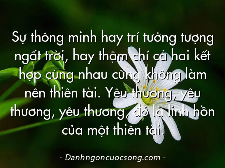Sự thông minh hay trí tưởng tượng ngất trời, hay thậm chí cả hai kết hợp cùng nhau cũng không làm nên thiên tài. Yêu thương, yêu thương, yêu thương, đó là linh hồn của một thiên tài.