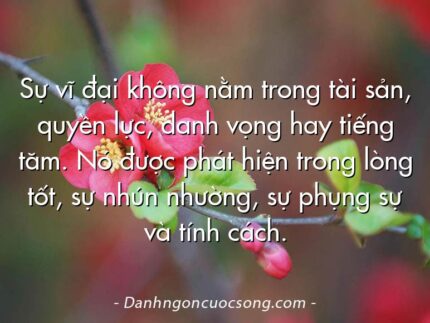 Sự vĩ đại không nằm trong tài sản, quyền lực, danh vọng hay tiếng tăm. Nó được phát hiện trong lòng tốt, sự nhún nhường, sự phụng sự và tính cách.