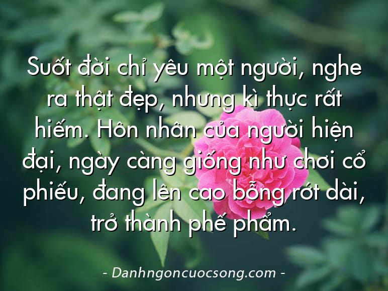 Suốt đời chỉ yêu một người, nghe ra thật đẹp, nhưng kì thực rất hiếm. Hôn nhân của người hiện đại, ngày càng giống như chơi cổ phiếu, đang lên cao bỗng rớt dài, trở thành phế phẩm.