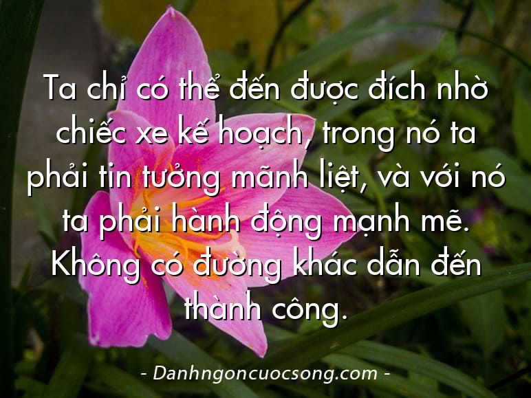 Ta chỉ có thể đến được đích nhờ chiếc xe kế hoạch, trong nó ta phải tin tưởng mãnh liệt, và với nó ta phải hành động mạnh mẽ. Không có đường khác dẫn đến thành công.