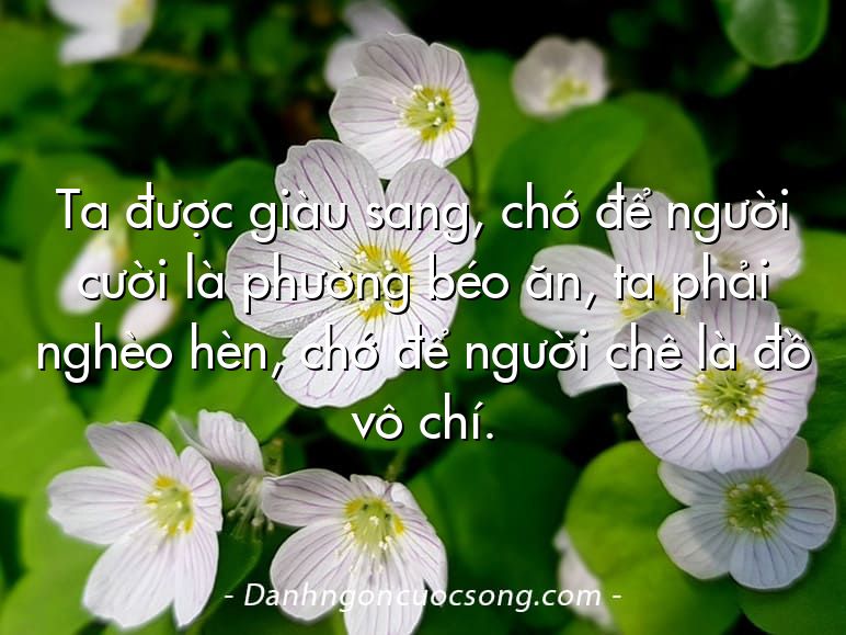 Ta được giàu sang, chớ để người cười là phường béo ăn, ta phải nghèo hèn, chớ để người chê là đồ vô chí.