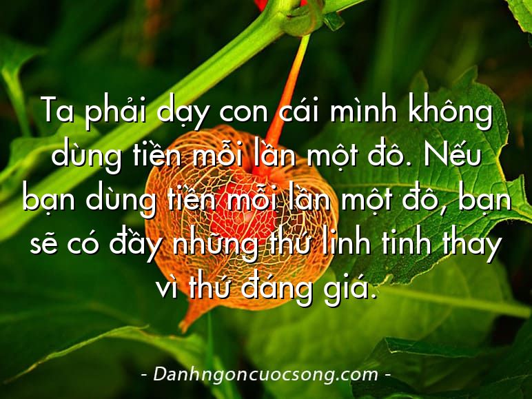 Ta phải dạy con cái mình không dùng tiền mỗi lần một đô. Nếu bạn dùng tiền mỗi lần một đô, bạn sẽ có đầy những thứ linh tinh thay vì thứ đáng giá.