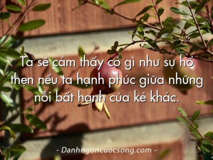 Ta sẽ cảm thấy có gì như sự hổ thẹn nếu ta hạnh phúc giữa những nỗi bất hạnh của kẻ khác.