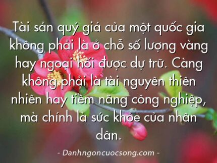 Tài sản quý giá của một quốc gia không phải là ở chỗ số lượng vàng hay ngoại hối được dự trữ. Càng không phải là tài nguyên thiên nhiên hay tiềm năng công nghiệp, mà chính là sức khỏe của nhân dân.