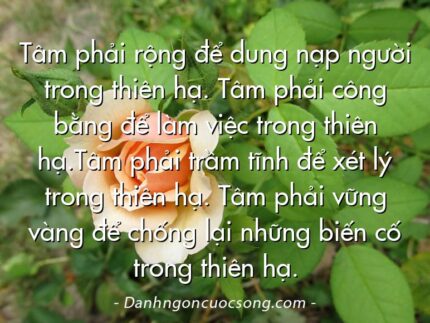 Tâm phải rộng để dung nạp người trong thiên hạ. Tâm phải công bằng để làm việc trong thiên hạ.Tâm phải trầm tĩnh để xét lý trong thiên hạ. Tâm phải vững vàng để chống lại những biến cố trong thiên hạ.