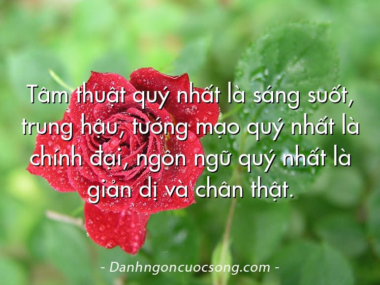 Tâm thuật quý nhất là sáng suốt, trung hậu, tướng mạo quý nhất là chính đại, ngôn ngữ quý nhất là giản dị và chân thật.