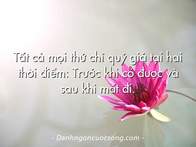 Tất cả mọi thứ chỉ quý giá tại hai thời điểm: Trước khi có được và sau khi mất đi.