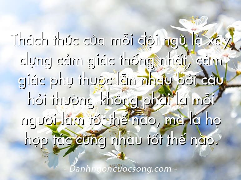Thách thức của mỗi đội ngũ là xây dựng cảm giác thống nhất, cảm giác phụ thuộc lẫn nhau bởi câu hỏi thường không phải là mỗi người làm tốt thế nào, mà là họ hợp tác cùng nhau tốt thế nào.
