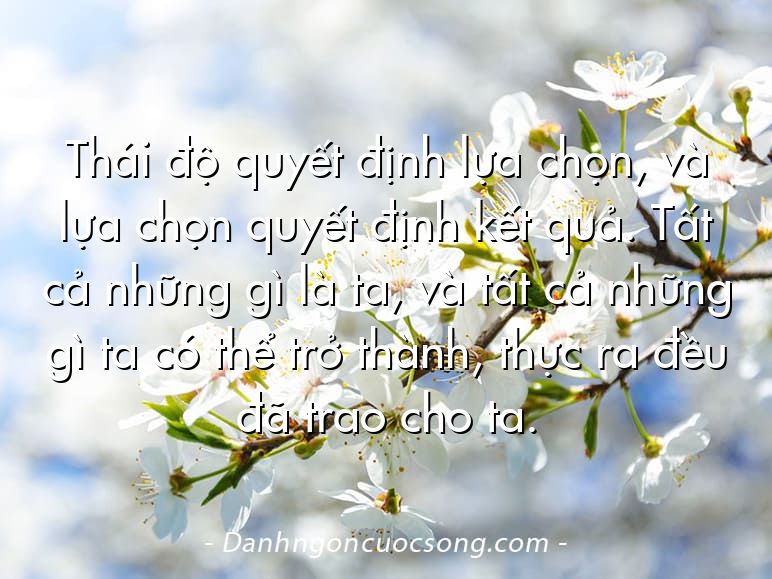 Thái độ quyết định lựa chọn, và lựa chọn quyết định kết quả. Tất cả những gì là ta, và tất cả những gì ta có thể trở thành, thực ra đều đã trao cho ta.