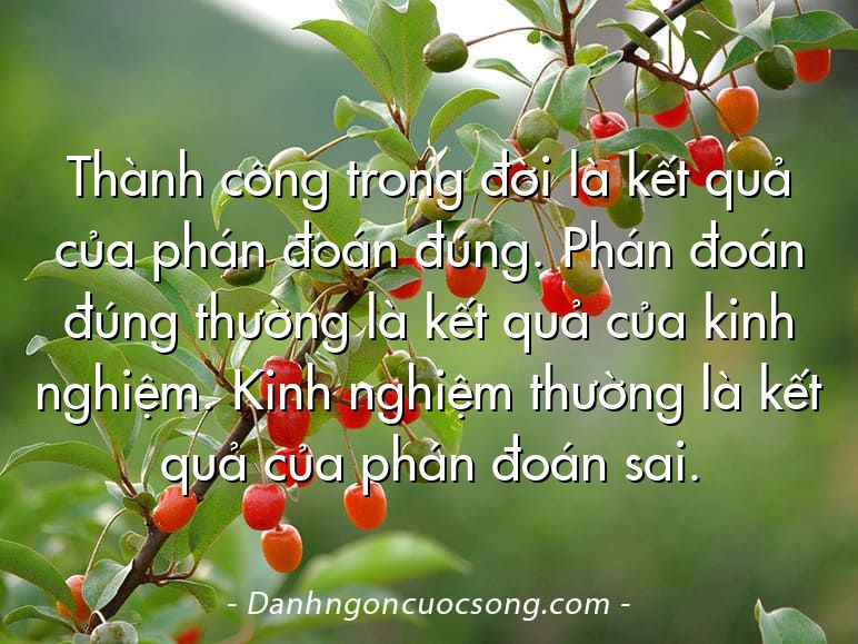 Thành công trong đời là kết quả của phán đoán đúng. Phán đoán đúng thường là kết quả của kinh nghiệm. Kinh nghiệm thường là kết quả của phán đoán sai.