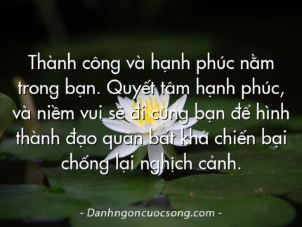 Thành công và hạnh phúc nằm trong bạn. Quyết tâm hạnh phúc, và niềm vui sẽ đi cùng bạn để hình thành đạo quân bất khả chiến bại chống lại nghịch cảnh.