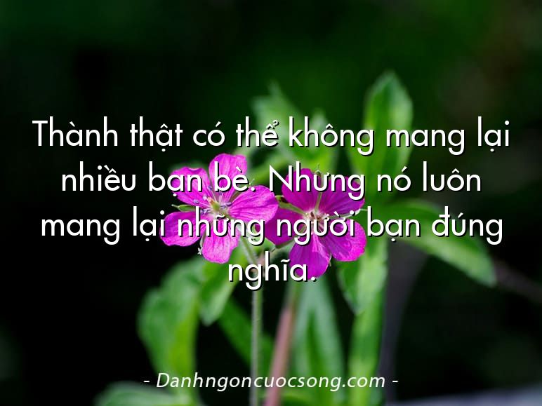Thành thật có thể không mang lại nhiều bạn bè. Nhưng nó luôn mang lại những người bạn đúng nghĩa.