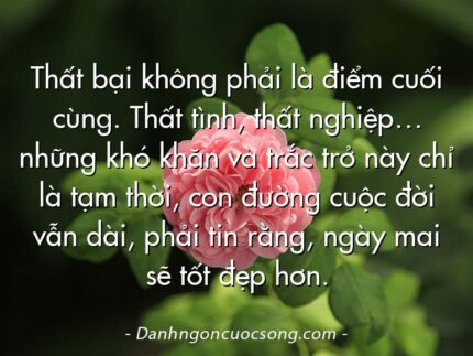 Thất bại không phải là điểm cuối cùng. Thất tình, thất nghiệp… những khó khăn và trắc trở này chỉ là tạm thời, con đường cuộc đời vẫn dài, phải tin rằng, ngày mai sẽ tốt đẹp hơn.