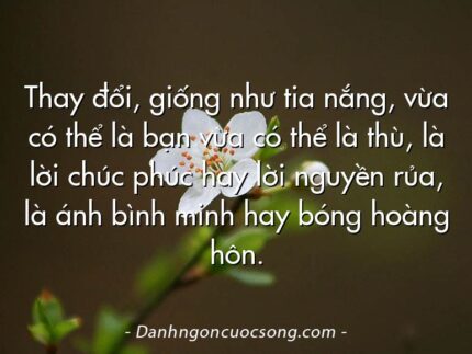 Thay đổi, giống như tia nắng, vừa có thể là bạn vừa có thể là thù, là lời chúc phúc hay lời nguyền rủa, là ánh bình minh hay bóng hoàng hôn.