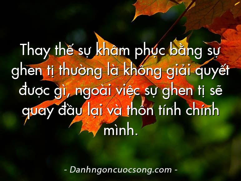 Thay thế sự khâm phục bằng sự ghen tị thường là không giải quyết được gì, ngoài việc sự ghen tị sẽ quay đầu lại và thôn tính chính mình.