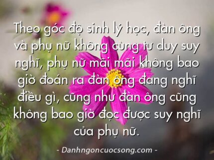 Theo góc độ sinh lý học, đàn ông và phụ nữ không cùng tư duy suy nghĩ, phụ nữ mãi mãi không bao giờ đoán ra đàn ông đang nghĩ điều gì, cũng như đàn ông cũng không bao giờ đọc được suy nghĩ của phụ nữ.