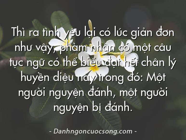 Thì ra tình yêu lại có lúc giản đơn như vậy, phàm nhân có một câu tục ngữ có thể biểu đạt hết chân lý huyền diệu này trong đó: Một người nguyện đánh, một người nguyện bị đánh.