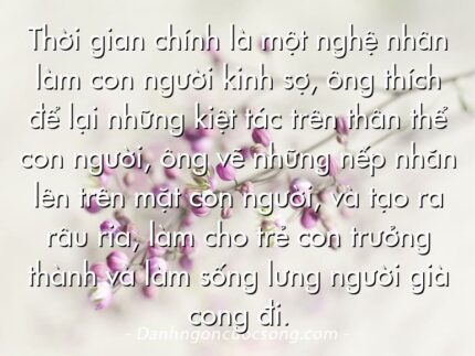 Thời gian chính là một nghệ nhân làm con người kinh sợ, ông thích để lại những kiệt tác trên thân thể con người, ông vẽ những nếp nhăn lên trên mặt con người, và tạo ra râu ria, làm cho trẻ con trưởng thành và làm sống lưng người già cong đi.
