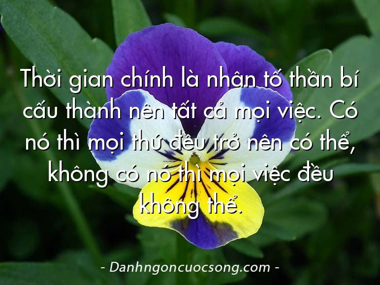 Thời gian chính là nhân tố thần bí cấu thành nên tất cả mọi việc. Có nó thì mọi thứ đều trở nên có thể, không có nó thì mọi việc đều không thể.