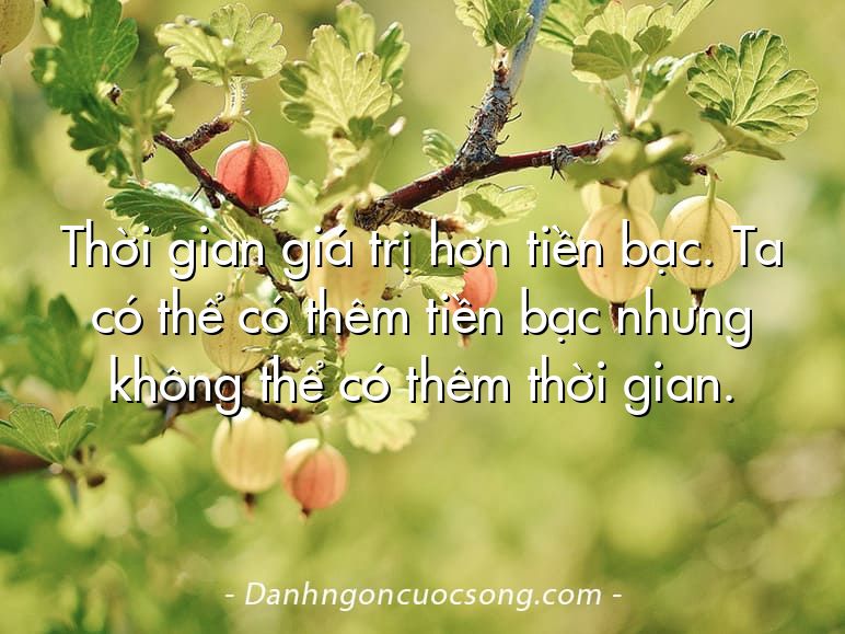 Thời gian giá trị hơn tiền bạc. Ta có thể có thêm tiền bạc nhưng không thể có thêm thời gian.
