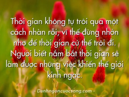 Thời gian không tự trôi qua một cách nhàn rỗi, vĩ thế đừng nhởn nhơ để thời gian cứ thế trôi đi. Người biết nắm bắt thời gian sẽ làm được những việc khiến thế giới kinh ngạc.