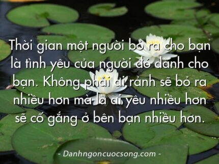 Thời gian một người bỏ ra cho bạn là tình yêu của người đó dành cho bạn. Không phải ai rảnh sẽ bỏ ra nhiều hơn mà là ai yêu nhiều hơn sẽ cố gắng ở bên bạn nhiều hơn.