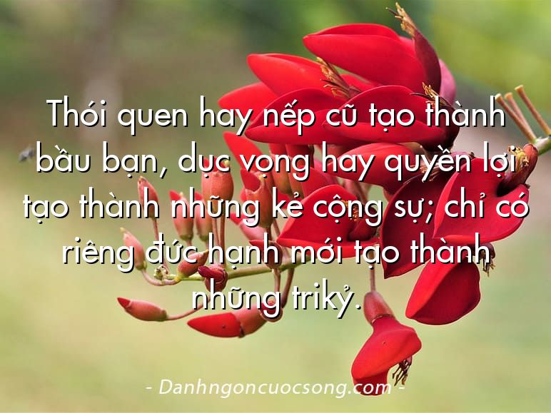 Thói quen hay nếp cũ tạo thành bầu bạn, dục vọng hay quyền lợi tạo thành những kẻ cộng sự; chỉ có riêng đức hạnh mới tạo thành những trikỷ.