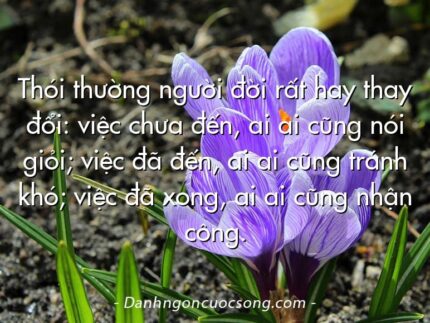 Thói thường người đời rất hay thay đổi: việc chưa đến, ai ai cũng nói giỏi; việc đã đến, ai ai cũng tránh khó; việc đã xong, ai ai cũng nhận công.