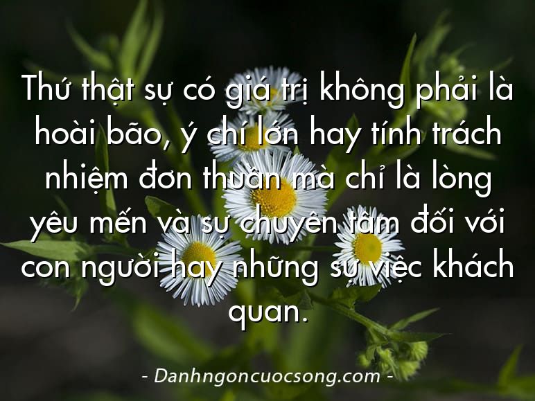 Thứ thật sự có giá trị không phải là hoài bão, ý chí lớn hay tính trách nhiệm đơn thuần mà chỉ là lòng yêu mến và sự chuyên tâm đối với con người hay những sự việc khách quan.