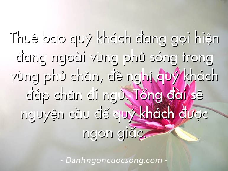 Thuê bao quý khách đang gọi hiện đang ngoài vùng phủ sóng trong vùng phủ chăn, đề nghị quý khách đắp chăn đi ngủ. Tổng đài sẽ nguyện cầu để quý khách được ngon giấc.