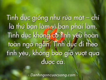 Tình dục giống như rửa mặt – chỉ là thứ bạn làm vì bạn phải làm. Tình dục không có tình yêu hoàn toàn ngớ ngẩn. Tình dục đi theo tình yêu, không bao giờ vượt qua được cả.