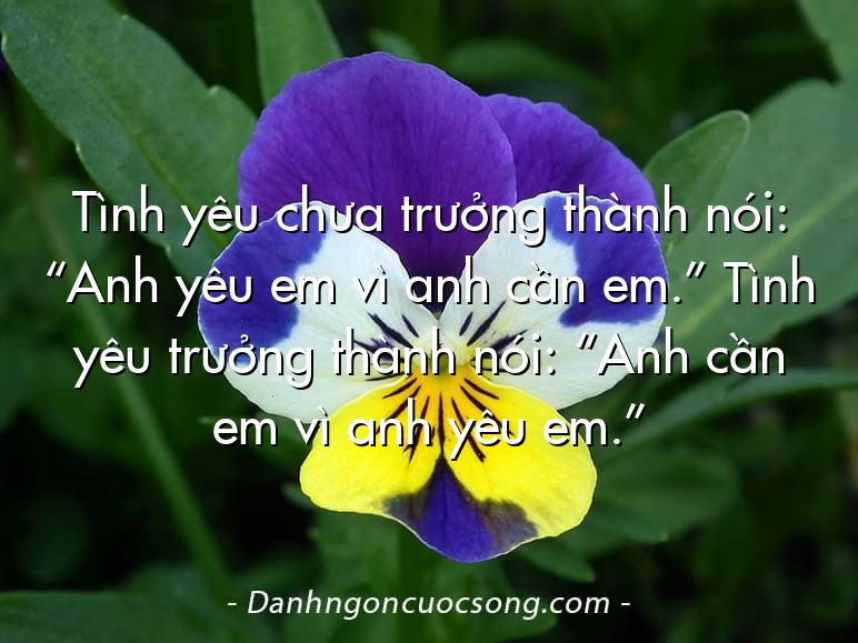 Tình yêu chưa trưởng thành nói: “Anh yêu em vì anh cần em.” Tình yêu trưởng thành nói: “Anh cần em vì anh yêu em.”