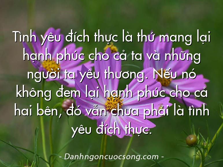 Tình yêu đích thực là thứ mang lại hạnh phúc cho cả ta và những người ta yêu thương. Nếu nó không đem lại hạnh phúc cho cả hai bên, đó vẫn chưa phải là tình yêu đích thực.