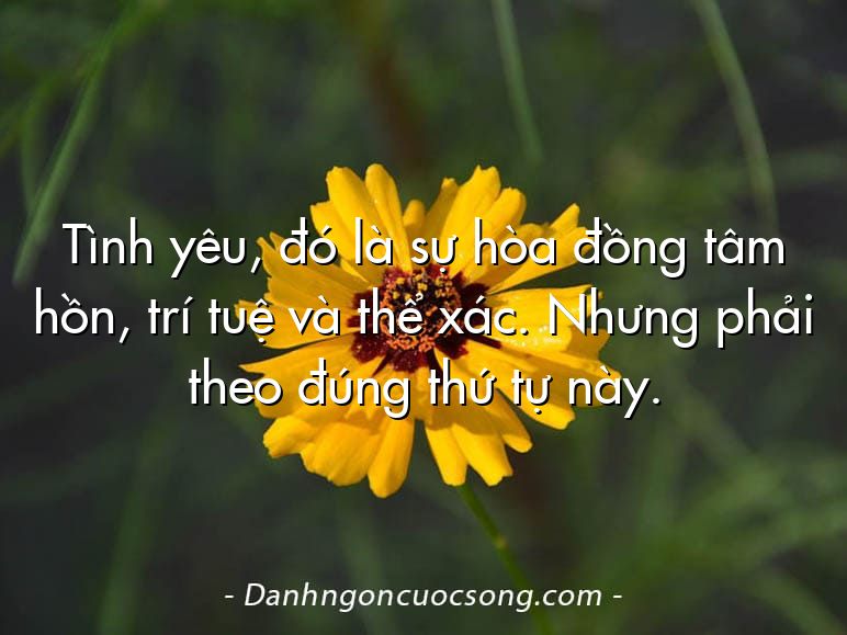 Tình yêu, đó là sự hòa đồng tâm hồn, trí tuệ và thể xác. Nhưng phải theo đúng thứ tự này.
