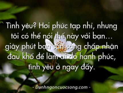 Tình yêu? Hơi phức tạp nhỉ, nhưng tôi có thể nói thế này với bạn… giây phút bạn sẵn sàng chấp nhận đau khổ để làm ai đó hạnh phúc, tình yêu ở ngay đấy.