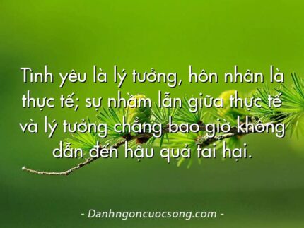 Tình yêu là lý tưởng, hôn nhân là thực tế; sự nhầm lẫn giữa thực tế và lý tưởng chẳng bao giờ không dẫn đến hậu quả tai hại.