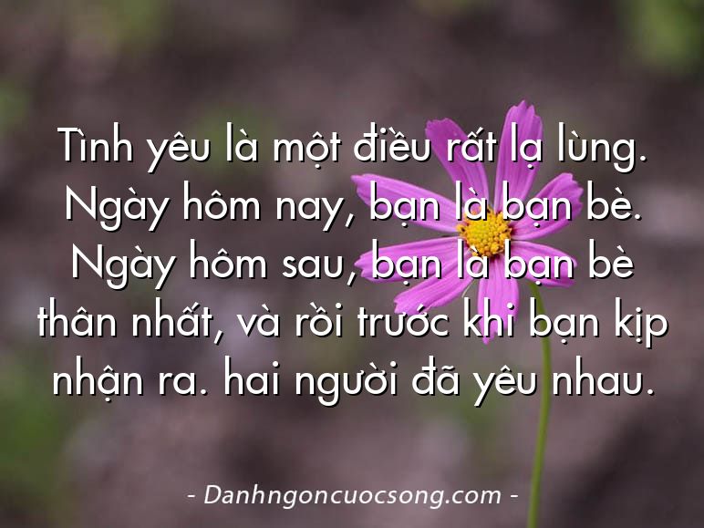 Tình yêu là một điều rất lạ lùng. Ngày hôm nay, bạn là bạn bè. Ngày hôm sau, bạn là bạn bè thân nhất, và rồi trước khi bạn kịp nhận ra. hai người đã yêu nhau.