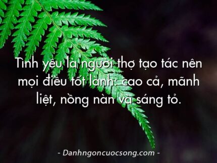 Tình yêu là người thợ tạo tác nên mọi điều tốt lành: cao cả, mãnh liệt, nồng nàn và sáng tỏ.