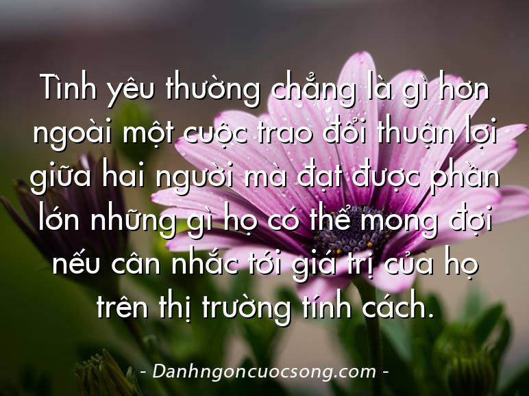 Tình yêu thường chẳng là gì hơn ngoài một cuộc trao đổi thuận lợi giữa hai người mà đạt được phần lớn những gì họ có thể mong đợi nếu cân nhắc tới giá trị của họ trên thị trường tính cách.