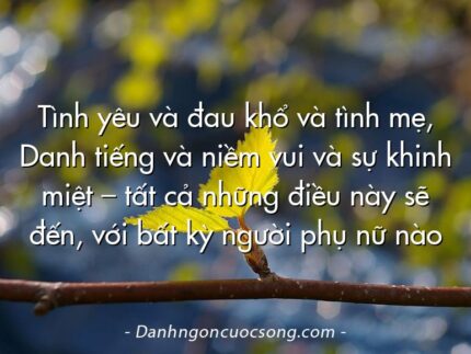 Tình yêu và đau khổ và tình mẹ, Danh tiếng và niềm vui và sự khinh miệt – tất cả những điều này sẽ đến, với bất kỳ người phụ nữ nào