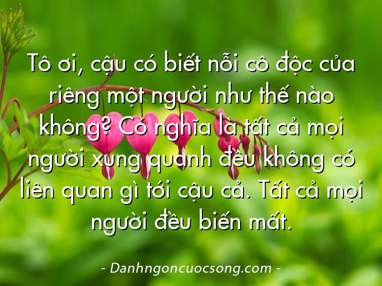 Tô ơi, cậu có biết nỗi cô độc của riêng một người như thế nào không? Có nghĩa là tất cả mọi người xung quanh đều không có liên quan gì tới cậu cả. Tất cả mọi người đều biến mất.