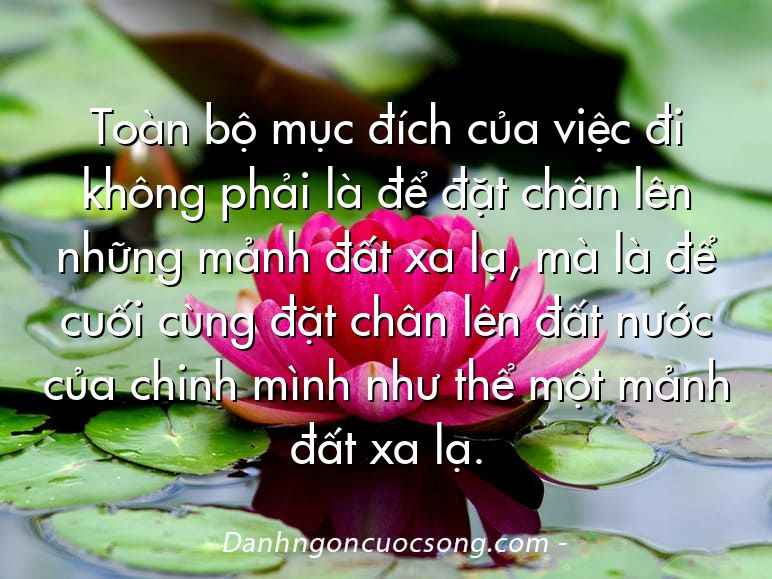 Toàn bộ mục đích của việc đi không phải là để đặt chân lên những mảnh đất xa lạ, mà là để cuối cùng đặt chân lên đất nước của chinh mình như thể một mảnh đất xa lạ.
