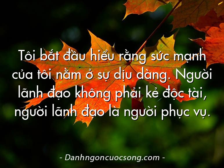 Tôi bắt đầu hiểu rằng sức mạnh của tôi nằm ở sự dịu dàng. Người lãnh đạo không phải kẻ độc tài, người lãnh đạo là người phục vụ.