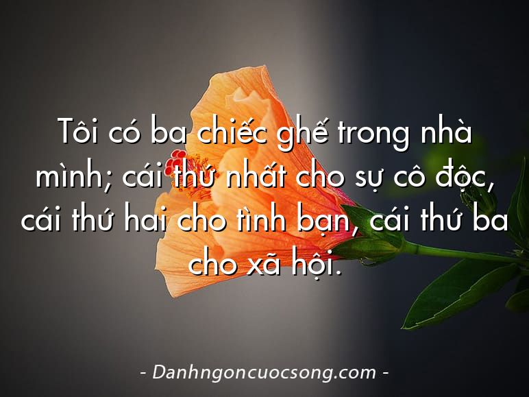 Tôi có ba chiếc ghế trong nhà mình; cái thứ nhất cho sự cô độc, cái thứ hai cho tình bạn, cái thứ ba cho xã hội.