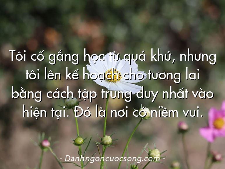 Tôi cố gắng học từ quá khứ, nhưng tôi lên kế hoạch cho tương lai bằng cách tập trung duy nhất vào hiện tại. Đó là nơi có niềm vui.