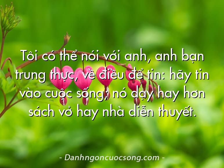 Tôi có thể nói với anh, anh bạn trung thực, về điều để tin: hãy tin vào cuộc sống; nó dạy hay hơn sách vở hay nhà diễn thuyết.