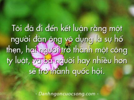 Tôi đã đi đến kết luận rằng một người đàn ông vô dụng là sự hổ thẹn, hai người trở thành một công ty luật, và ba người hay nhiều hơn sẽ trở thành quốc hội.