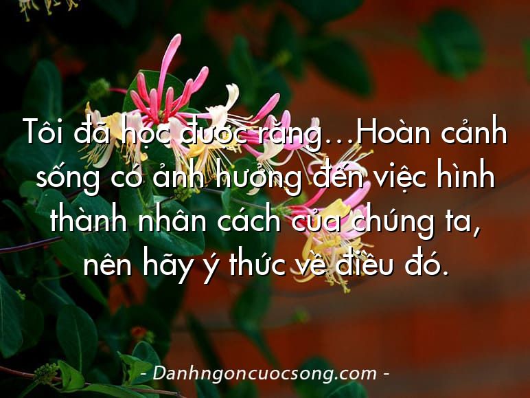 Tôi đã học được rằng…Hoàn cảnh sống có ảnh hưởng đến việc hình thành nhân cách của chúng ta, nên hãy ý thức về điều đó.